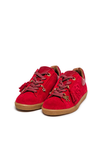 Red Suede and Leather Sneakers with Gold Charms — view 1