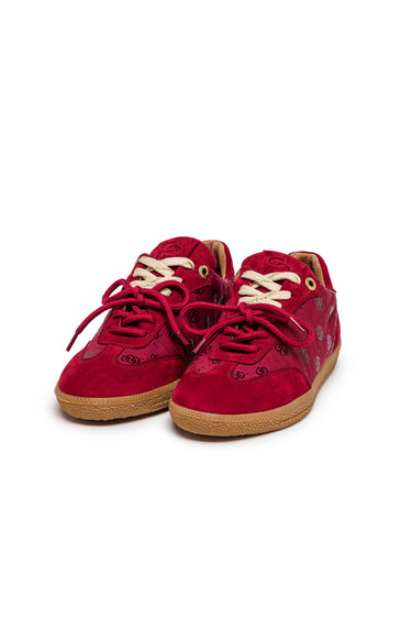Burgundy Suede and Textile Sneakers with Contrast Laces — view 1