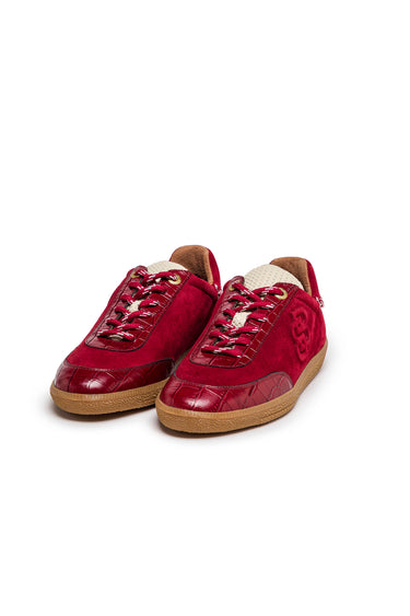 Burgundy Leather Sneakers with Chain-Detail Laces — view 1