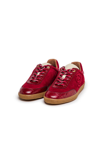 Bordeauxfarvede lædersneakers med kædesnørebånd