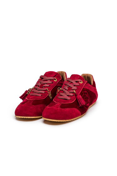 Burgundy Velvet and Leather Sneakers with Side Zips — view 1