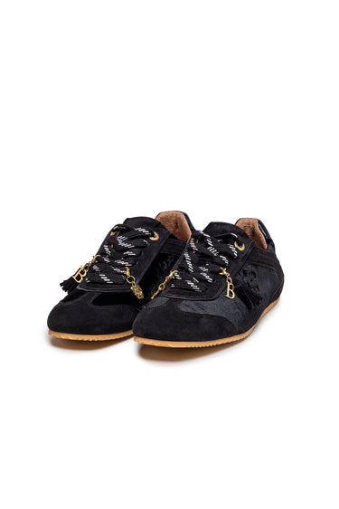 Black Velvet and Leather Sneakers with Side Zips — view 1
