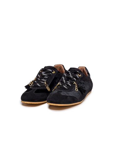 Black Velvet and Leather Sneakers with Side Zips — view 1