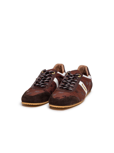 Sneakers marroni in camoscio, pelle e tessuto