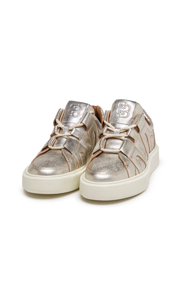 Pearl Metallic Leather High-Top Platform Sneakers — view 1