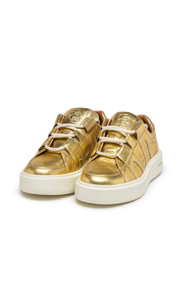 Platinum Metallic Leather High-Top Platform Sneakers — view 1
