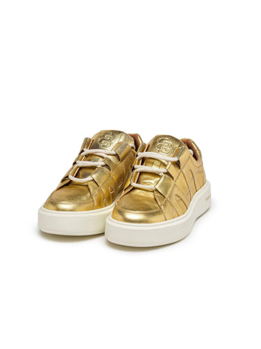 Platinum Metallic Leather High-Top Platform Sneakers — view 1