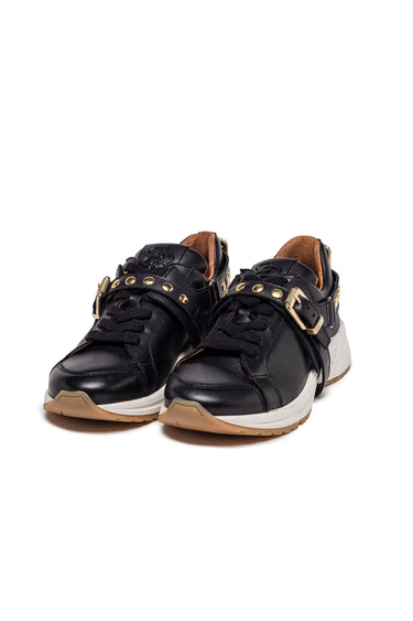 Black Leather Chunky Sneakers with Studded Straps — view 1