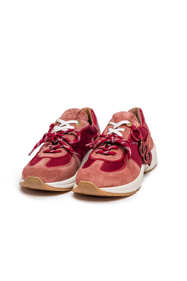 Burgundy Suede and Textile Chunky Sneakers — view 1