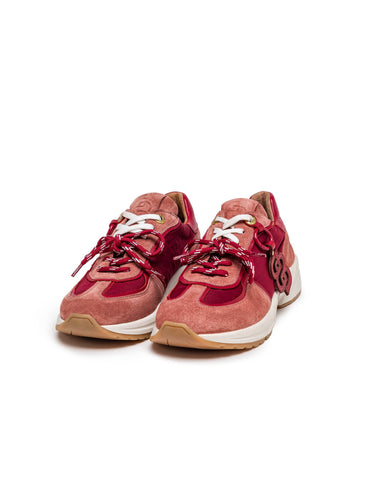 Burgundy Suede and Textile Chunky Sneakers — view 1