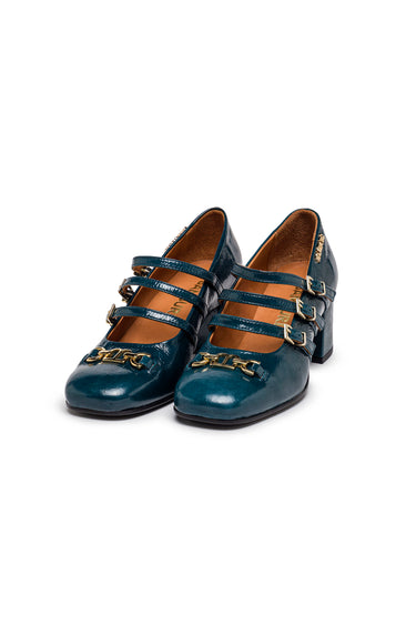 Deep Blue Patent Leather Mary Jane Pumps — view 1
