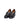 Black Leather Heeled Loafers with Studs and Silver Chain