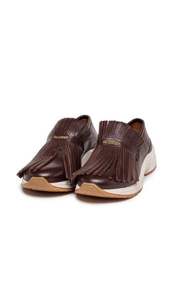 Brown Leather Fringe Slip-On Sneakers — view 1