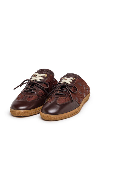 Brown Leather and Textile Low-Top Sneakers — view 1