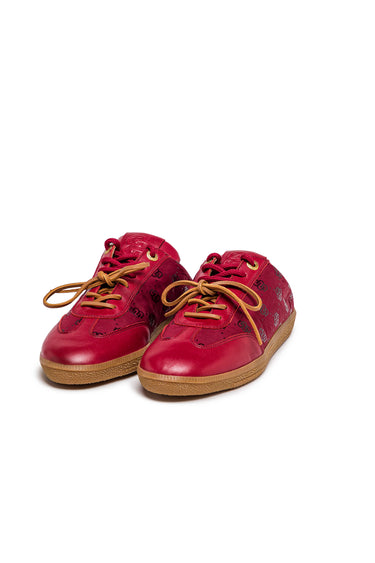 Burgundy Leather and Textile Low-Top Sneakers — view 1