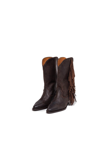 Brown Leather Western Boots with Fringe — view 1