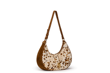 Cow-Print Pony Hair and Suede Crescent Bag — view 1