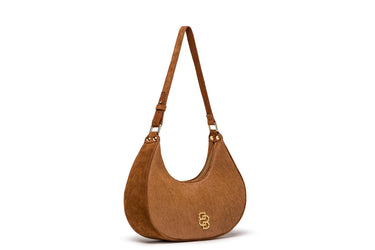 Camel Suede Crescent Shoulder Bag — view 1