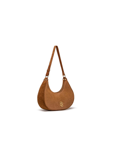 Camel Suede Crescent Shoulder Bag — view 1