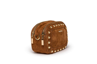 Camel Suede Studded Camera Bag — view 1