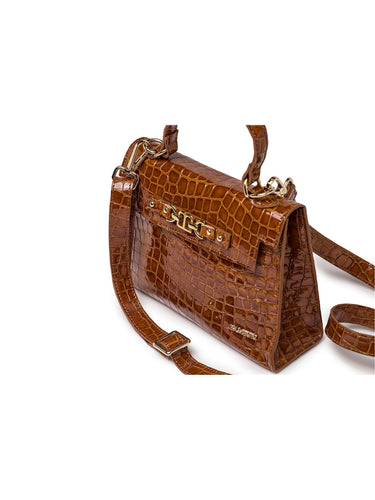 Borsa a tracolla marrone effetto coccodrillo