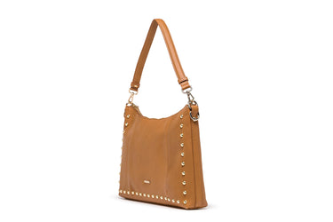 Camel Leather Studded Shoulder Bag — view 1