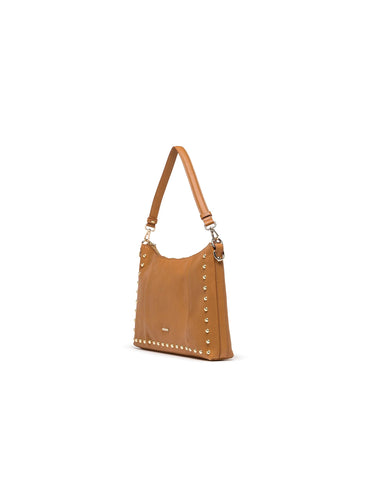 Camel Leather Studded Shoulder Bag — view 1