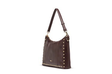 Brown Leather Studded Shoulder Bag — view 1