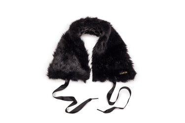 Black Fur-Effect Collar with Satin Ties — view 1