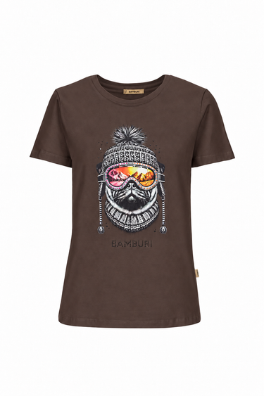 Brown T-Shirt with Monkey Graphic and Embellishments — BQ0030-015
