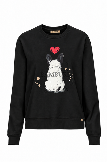Black Bulldog Illustration Sweatshirt — BT0010-001