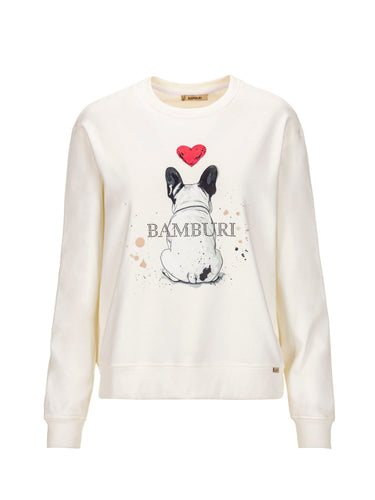 Ecrufarbenes Sweatshirt mit Bulldoggen-Illustration — Ansicht 1