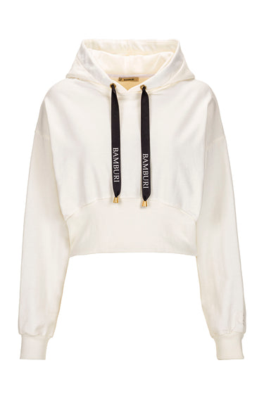 Off-White Cropped Hoodie with Logo Drawstrings — view 1