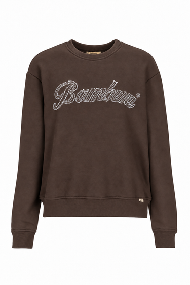 BAMBURI BT0013-025 Chocolate Brown sweatshirt with silver crystal Bamburi logo, front view