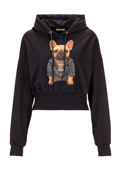 Black Cropped Bulldog Graphic Hoodie — view 1