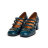 Sapatos de salto Mary Jane em verniz azul profundo