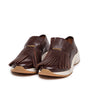 Sapatilhas slip-on em pele castanha com franjas