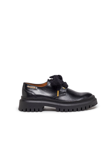 Black Leather Chunky Lace-Up Shoes with Oversized Laces - view 2