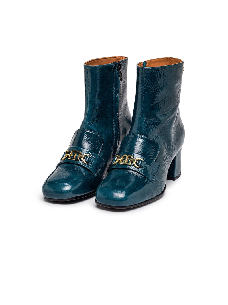 Deep Blue Leather Ankle Boots with Gold Hardware — view 1