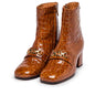 Botins em pele camel com efeito crocodilo