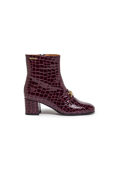Burgundy Croc-Embossed Leather Ankle Boots — view 2