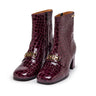 Botins em pele bordeaux com efeito crocodilo