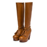 Botas de cano alto em pele camel com franjas
