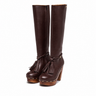 Brown Leather Knee-High Boots with Fringe
