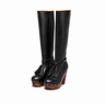 Botas de cano alto em pele preta com franjas
