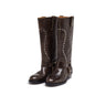 Botas biker de cano alto em pele castanha com tachas