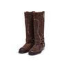 Botas biker de cano alto em pele preta rústica com tachas