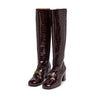 Botas de cano alto em pele castanha com efeito crocodilo