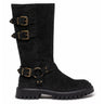 Black Leather Knee-High Boots with Buckles and Chunky Sole