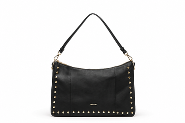 BJ0020-00 — Black leather studded shoulder bag — lateral